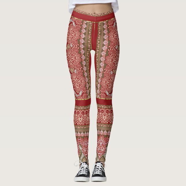 en röd och beige mönster_ leggings (Framsida)
