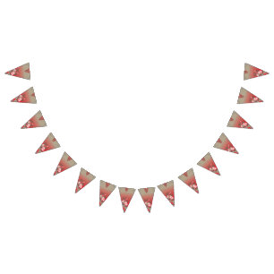 en röd och beige scarf med en kvinna bild som vimplar