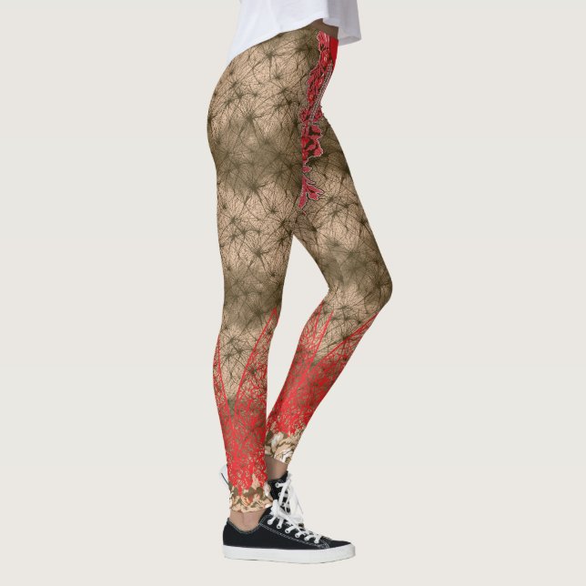 en röd och brun bakgrund med röd gräns leggings (Höger)