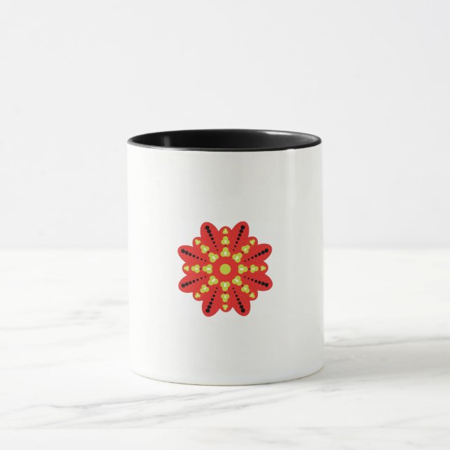 en röd och gult blomma med svarta prickar mugg (Center)