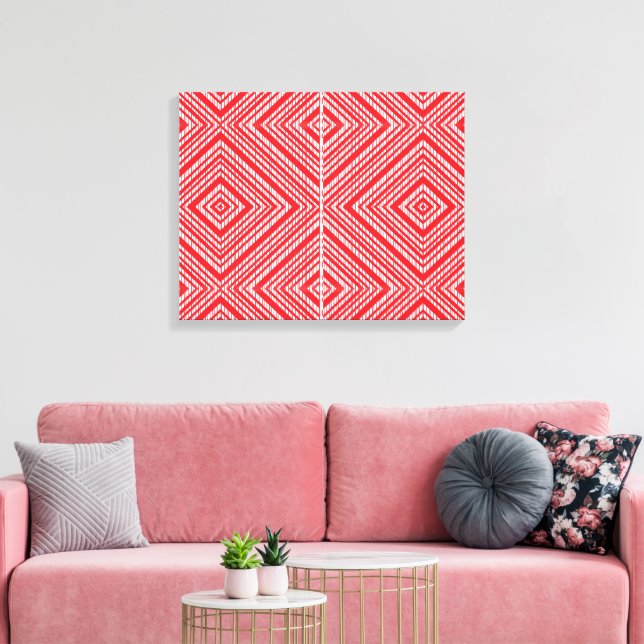 en röd och vit bakgrund med diamant mönster canvastryck (Insitu (Vardagsrum))