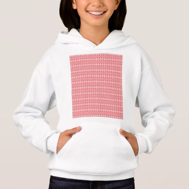en röd och vit bakgrund med mönster t shirt (Framsida)
