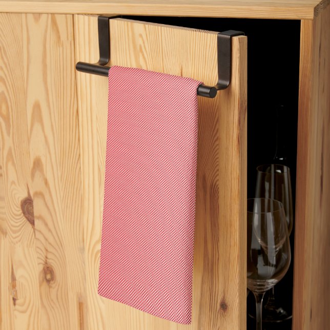 en röd och vit bakgrund med små fyrkanter kökshandduk (Thirds Fold)