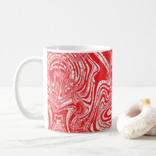en röd och vit bild av ett mönster på ett vitt bak kaffemugg