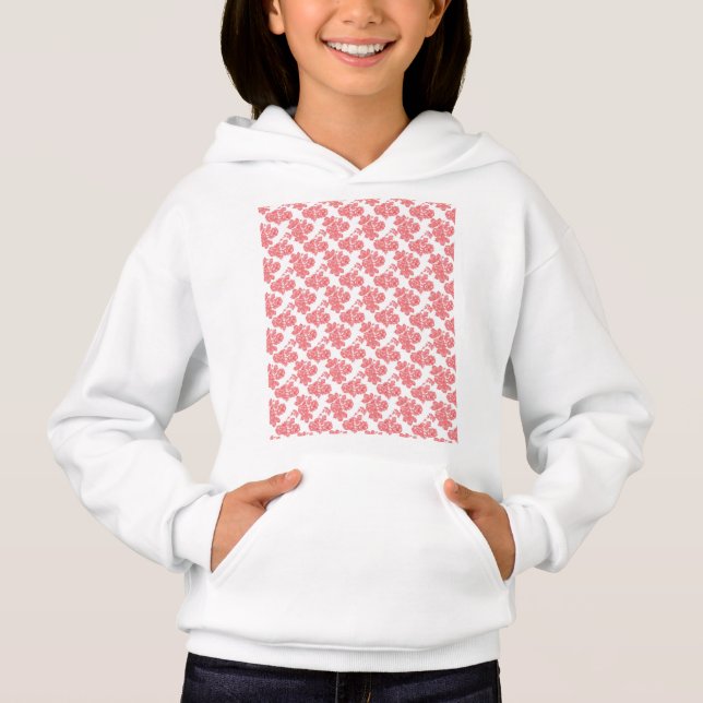 en röd och vit blomma mönster på en vit bakgrupp t shirt (Framsida)