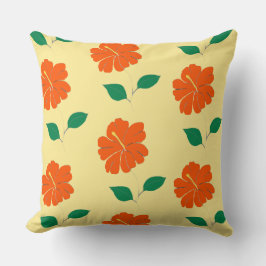 En röd Orange Hibiscus på Gultens bakgrund Kudde