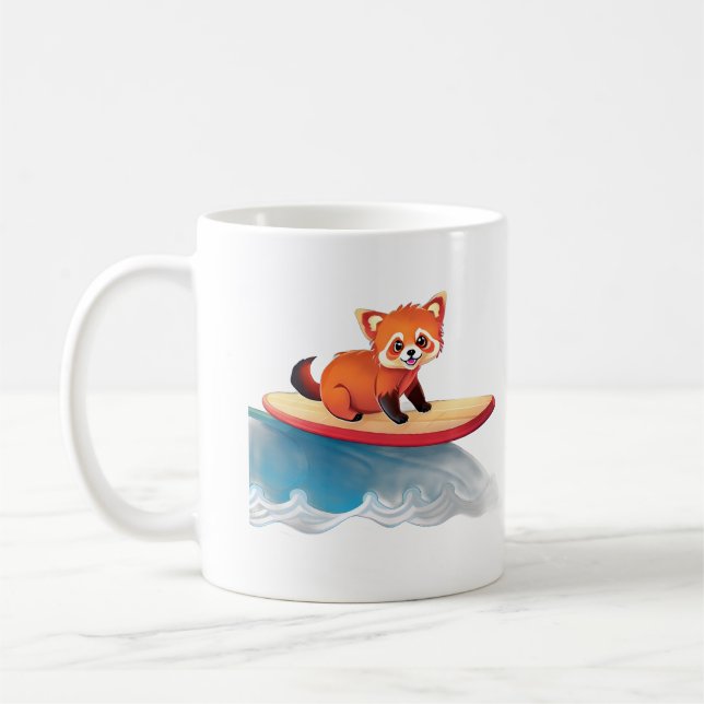 En röd panda på en Surfa Board Kaffemugg (Vänster)