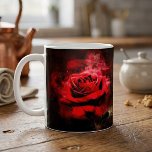 En röd ros i akvarell på svart bakgrund kaffemugg