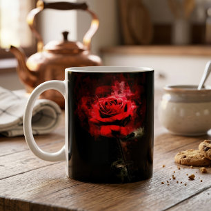 En röd ros i akvarell på svart bakgrund kaffemugg