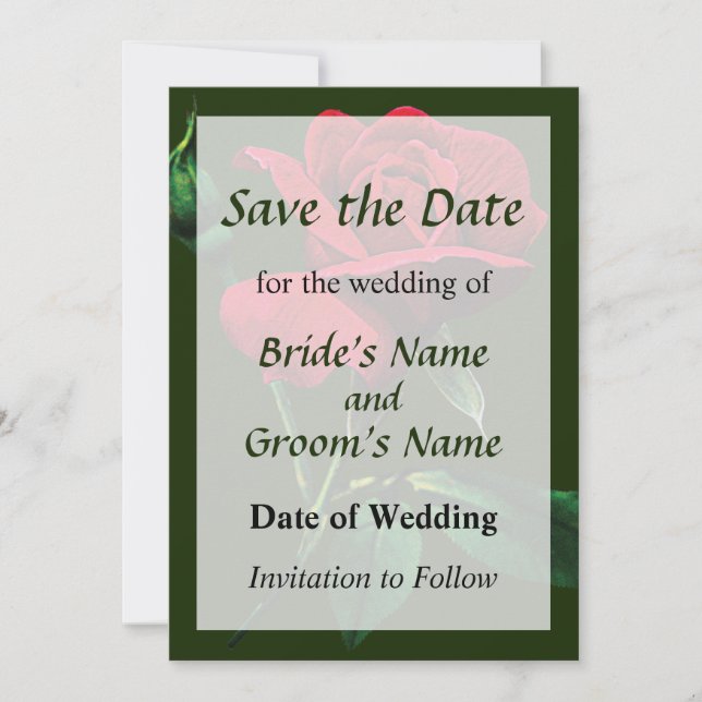 En röd ros knopp spar datum spara datumet (Framsida)