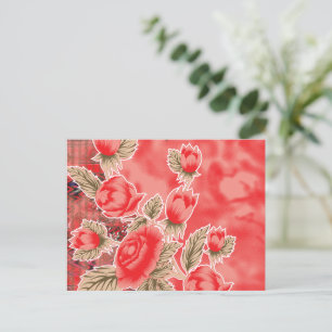 en röd scarf med blommor på den vykort