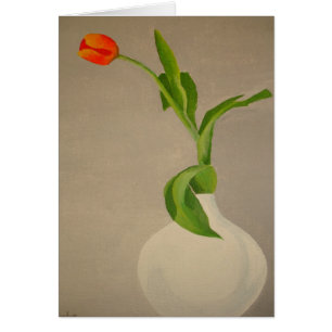 En röd tulp i en vit Vas Hälsningskort