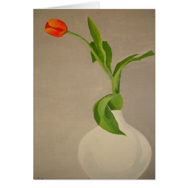 En röd tulp i en vit Vas Hälsningskort (Framsidan)
