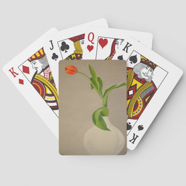 En röd tulp i en vit Vas Kortlek (Baksidan)