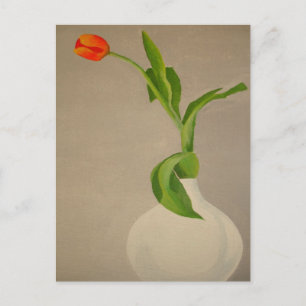 En röd tulp i en vit Vas Vykort