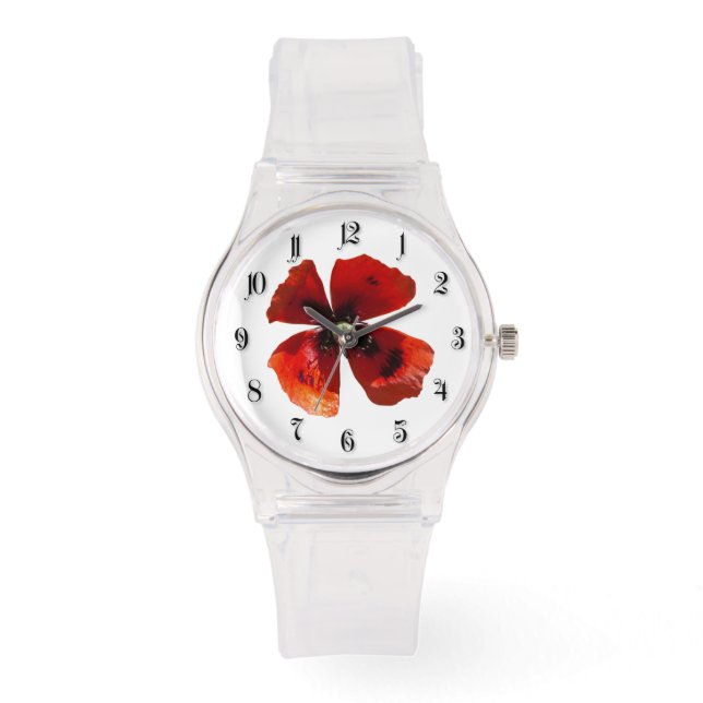 En röd vallmoblomma armbandsur (Framsida)