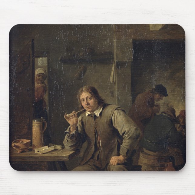 En rökarebenägenhet på ett bord, 1643 musmatta (Framsidan)