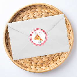 En rolig 1-årsfest med pizzapinnar runt klistermärke