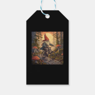 En rolig gnom som kör en cykel presentetikett