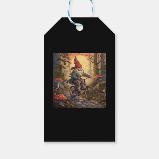 En rolig gnom som kör en cykel presentetikett (Framsidan)