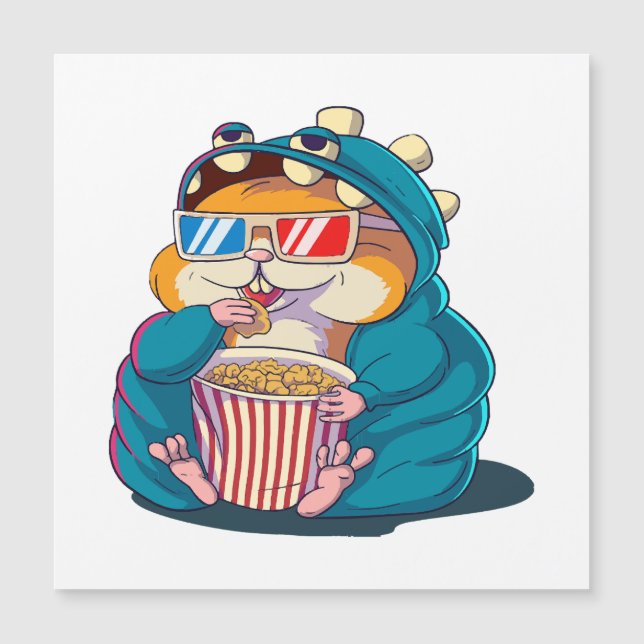 En rolig hamster som bär glasögon äter popcorn (Framsida)