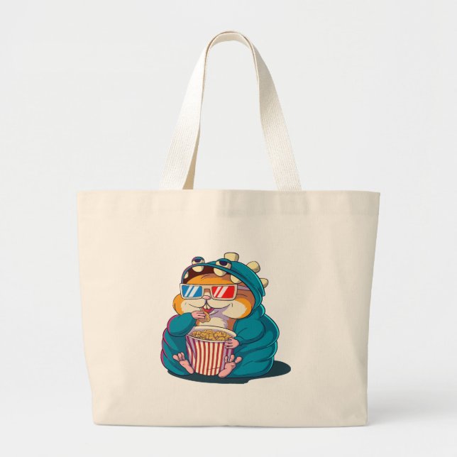 En rolig hamster som bär glasögon äter popcorn jumbo tygkasse (Framsidan)