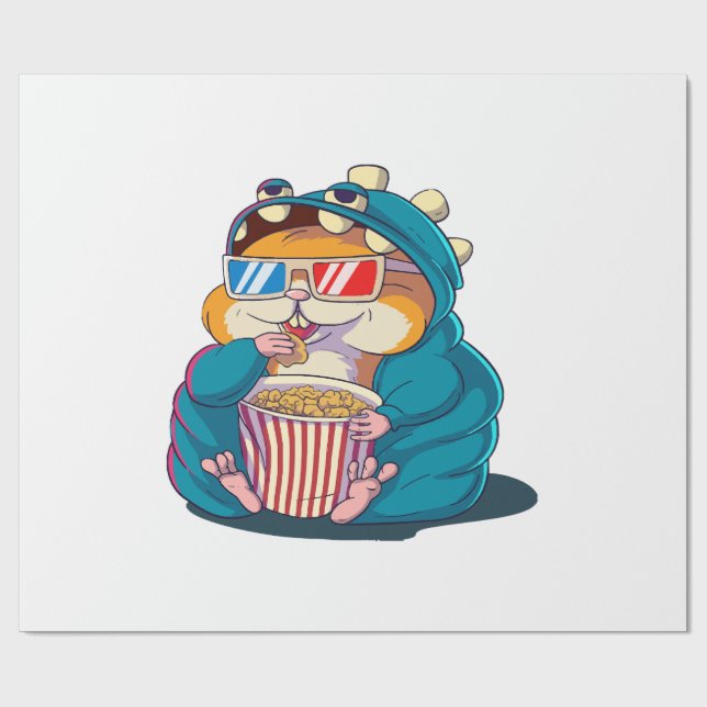 En rolig hamster som bär glasögon äter popcorn presentpapper (Platt)