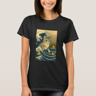 En rolig katt på en havsvåg med tre ankor t shirt