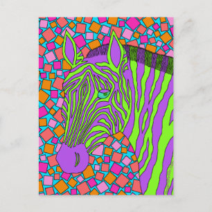 En Roligt för Tropical Zebra ränder Mosaic Lila Gr Vykort