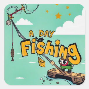 En Roligt fylld fiskedag Äventyr Fyrkantigt Klistermärke