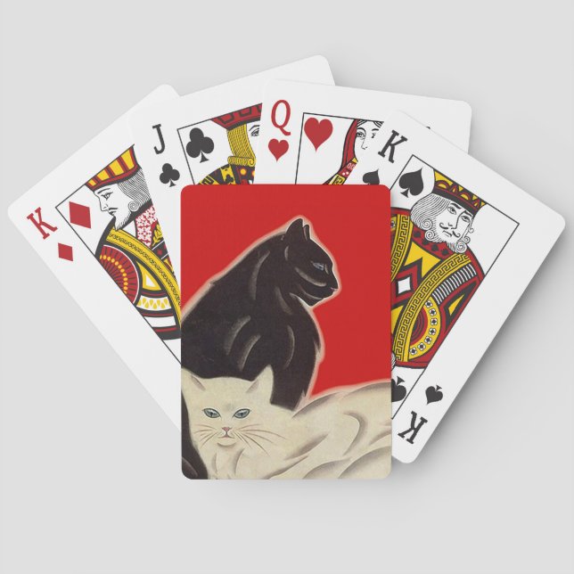 En roligt katter kattungar som spelar rödvit svart casinokort (Baksidan)