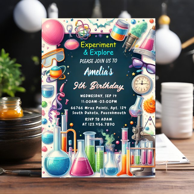 En Roligt Lab Kids Geek Nerd Mad Science 9:e födel Inbjudningar (Skapare uppladdad)