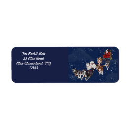 En roligt med huskij som drar tomtens själ returadress etikett