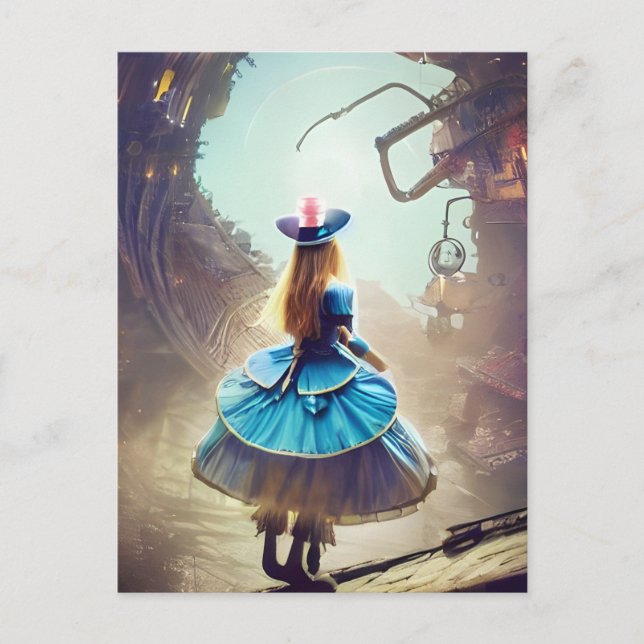 En roligt portal Alice steampunk AI genererade kon Vykort (Framsida)