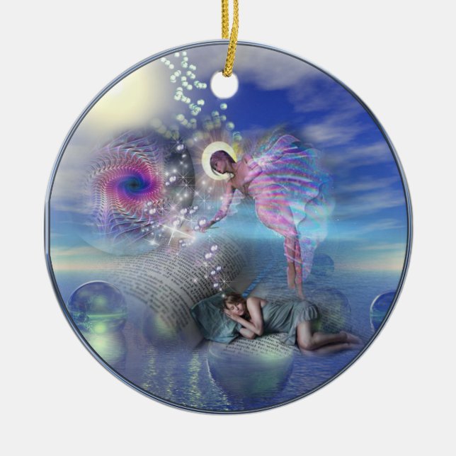 En roman kan vara en portal med parallella verklig julgransprydnad keramik (Framsidan)