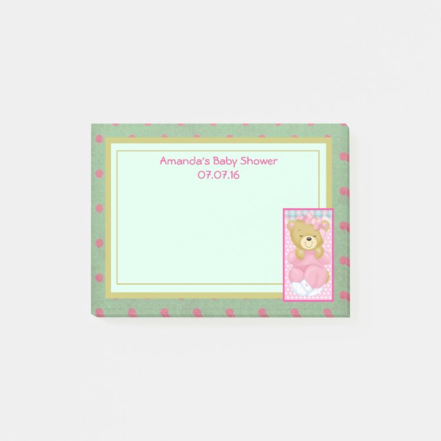 En Rosa Bear Baby Shower Post-it Block (Framsida)