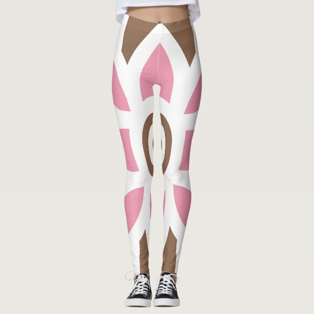 en rosa blomma på brun bakgrund leggings (Framsida)