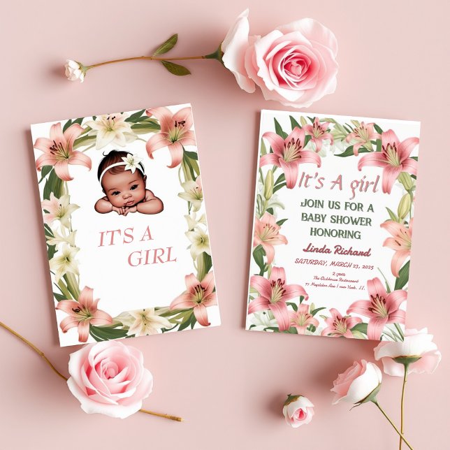 En  rosa blommigt snöre babyduschinbjudan till inbjudningar (A blush pink floral lace baby shower for a baby girl )