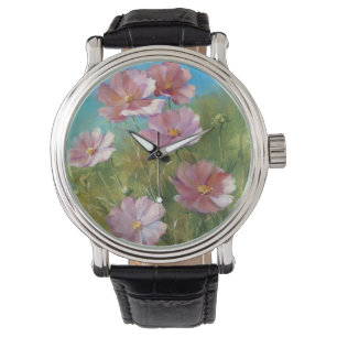 En rosa blommigtträdgård armbandsur