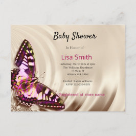 En rosa butterfly på en gräddsäcksbakgrund inbjudan vykort