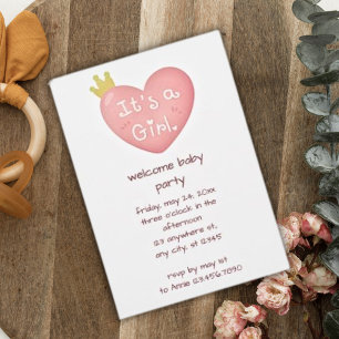 En Rosa Heart Princess Baby Shower Inbjudningar