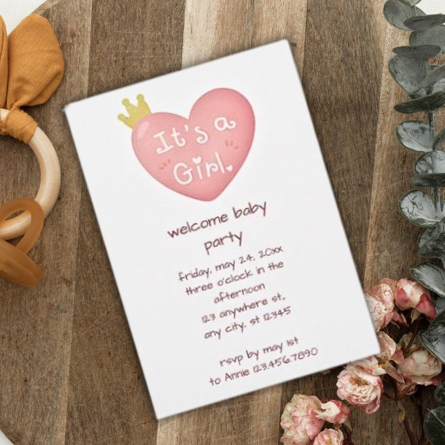 En Rosa Heart Princess Baby Shower Inbjudningar (Skapare uppladdad)