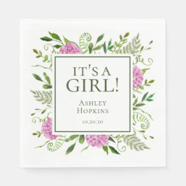 En Rosa Hydrangeas Girl Baby Shower Pappersservett