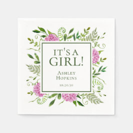 En Rosa Hydrangeas Girl Baby Shower Pappersservett