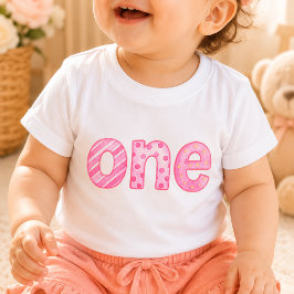 En rosa mönstrad 1-års födelsedags baby t-shirt