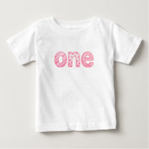 En rosa mönstrad 1-års födelsedags baby t-shirt