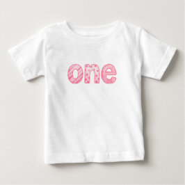 En rosa mönstrad 1-års födelsedags baby t-shirt