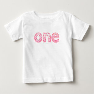 En rosa mönstrad 1-års födelsedags baby t-shirt
