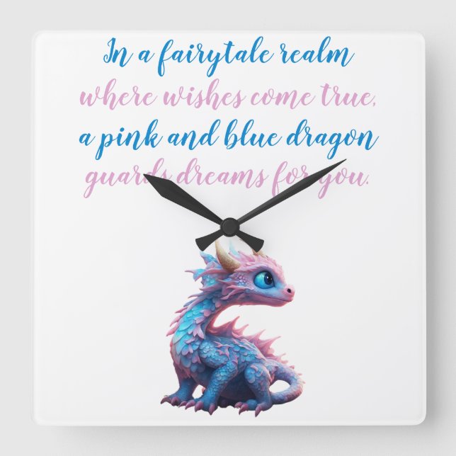 En Rosa och blå drake vaknar drömmar för dig Fyrkantig Klocka (Framsida)