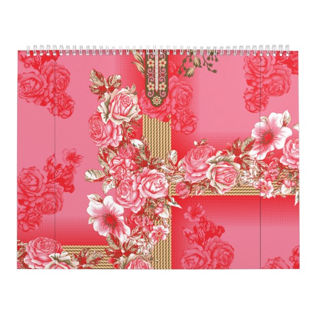 en rosa- och guld-bakgrund med röd bakgrund kalender (Omslag)